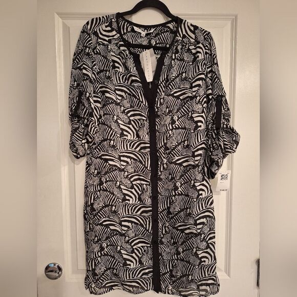 Trina Turk Dress Sz 4 Black White Zebra Animal Print Safari Button Down - Picture 1 of 7